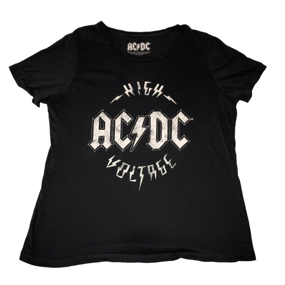 AC DC HIGH VOLTAGE T SHIRT SZ L GRAY ROCK N ROLL SHORT SLEEVE CAP SLEEVE WOMENS - Picture 1 of 3